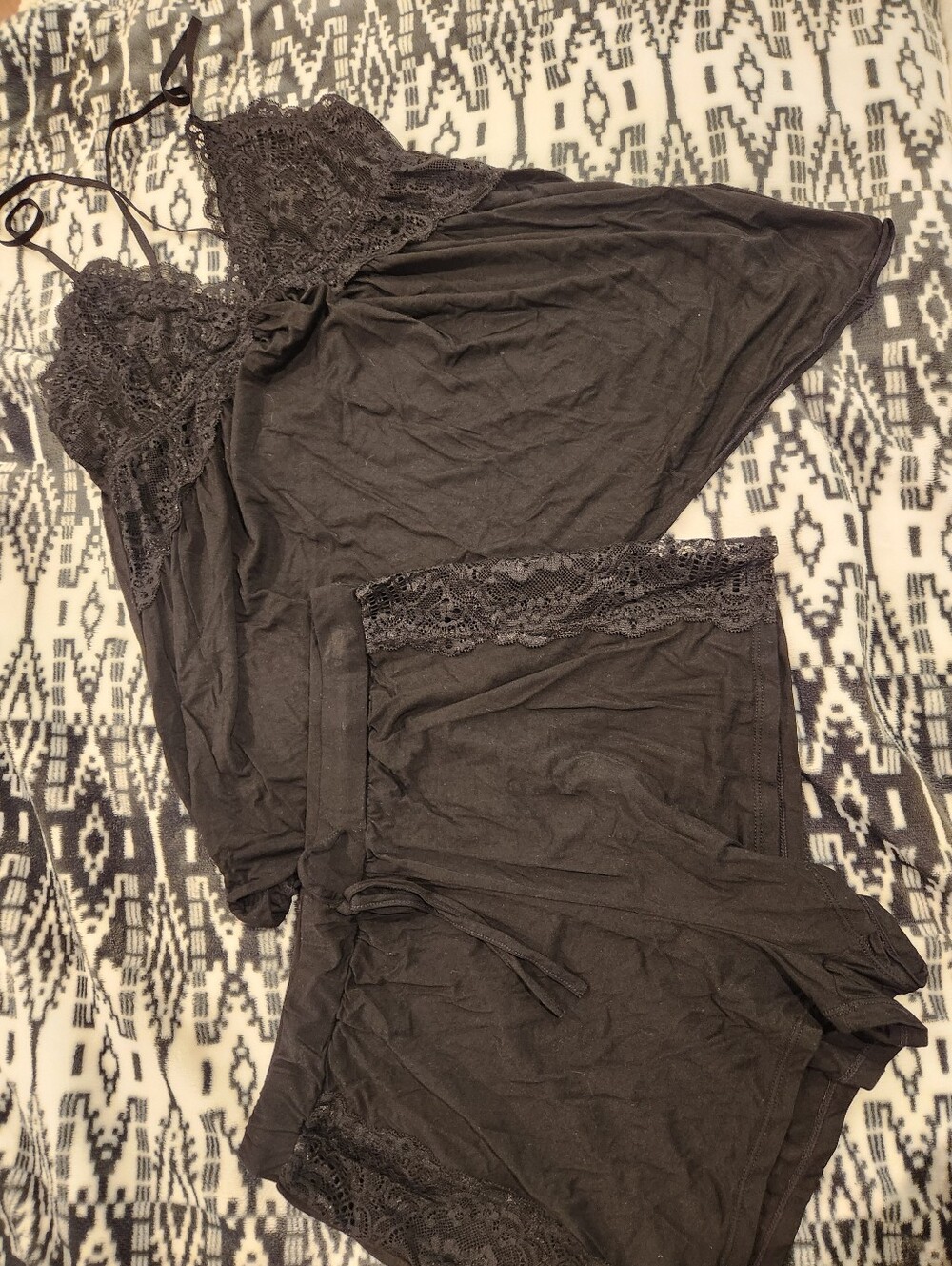 Lace-Trim Charcoal Sleep Set - Women's Intimates, Size M